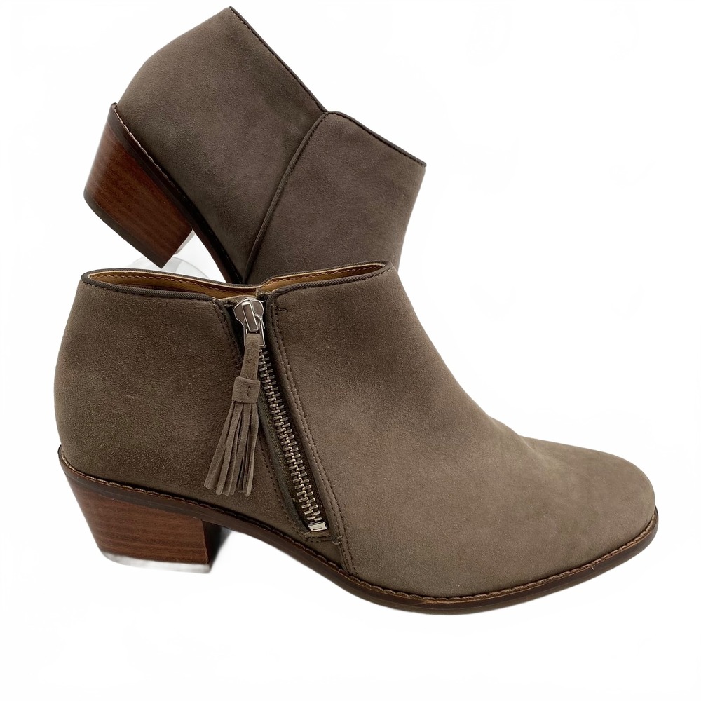 Vionic Gray Brown Ankle Boots Zipper Tassel | Womens 8